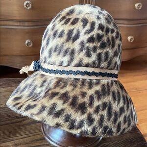 Leopard Print Vintage Oleg Cassini Women’s Hat with Black Trim